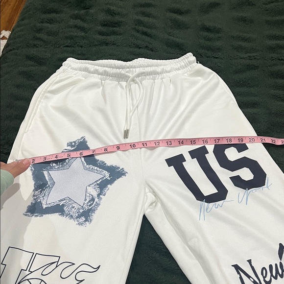 White Graphic Sweatpants with blue Designs - Picture 9 of 15